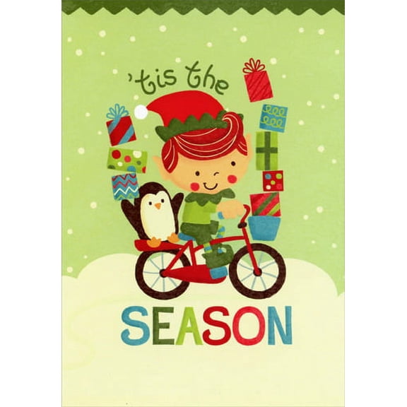 Image Arts Elf and Penguin on Bicycle Christmas Card