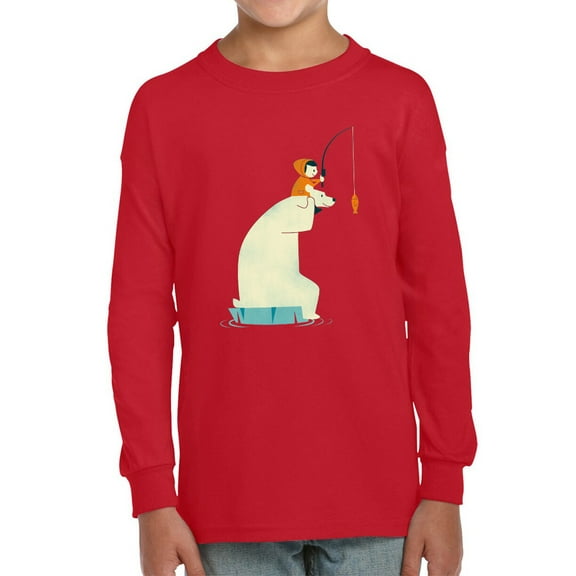 Image Conscious Bear And Man Fishing Long Sleeve Toddler -Jay Fleck Designs, Unisex 2 Toddler