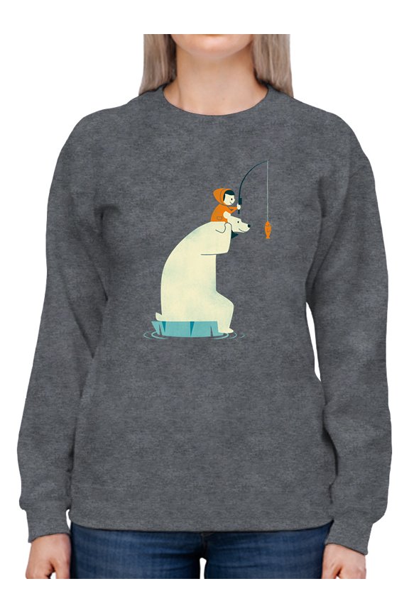 Bear And Man Fishing Sweatshirt Women -Jay Fleck Designs, Female 5X-Large