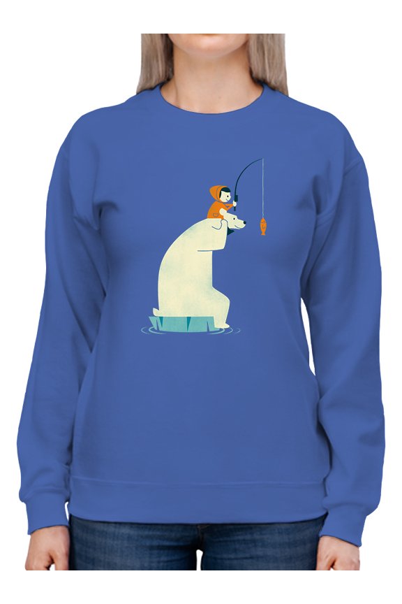 Bear And Man Fishing Sweatshirt Women -Jay Fleck Designs, Female Small