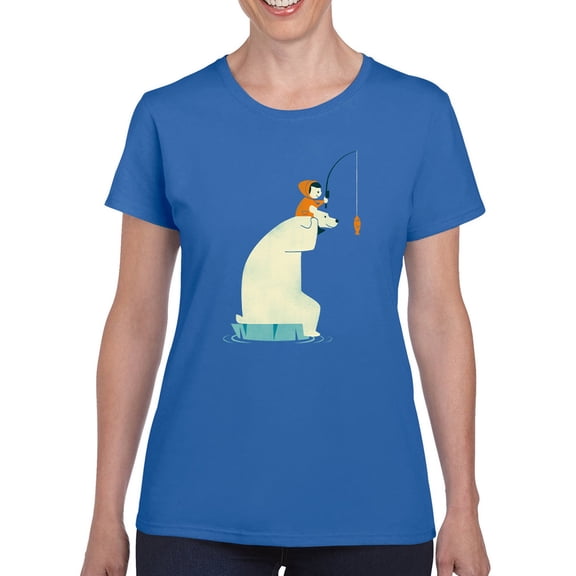 Image Conscious Bear And Man Fishing T-Shirt Women -Jay Fleck Designs, Female 3X-Large