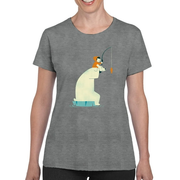 Image Conscious Bear And Man Fishing T-Shirt Women -Jay Fleck Designs, Female Large