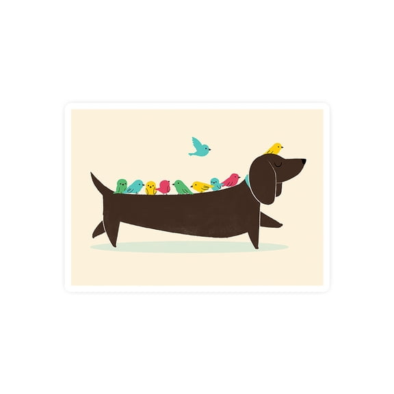 Image Conscious Birds On A Dachsund Sticker -Jay Fleck Designs, Vinyl Sticker