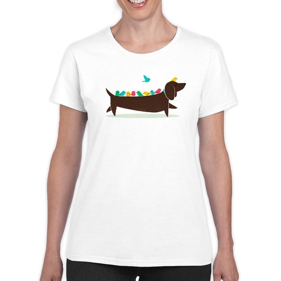 Image Conscious Birds On A Dachsund T-Shirt Womens -Jay Fleck Designs, Female Regular Fit