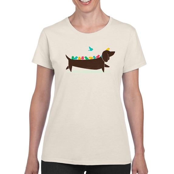 Image Conscious Birds On A Dachsund T-Shirt Womens -Jay Fleck Designs, Female Regular Fit
