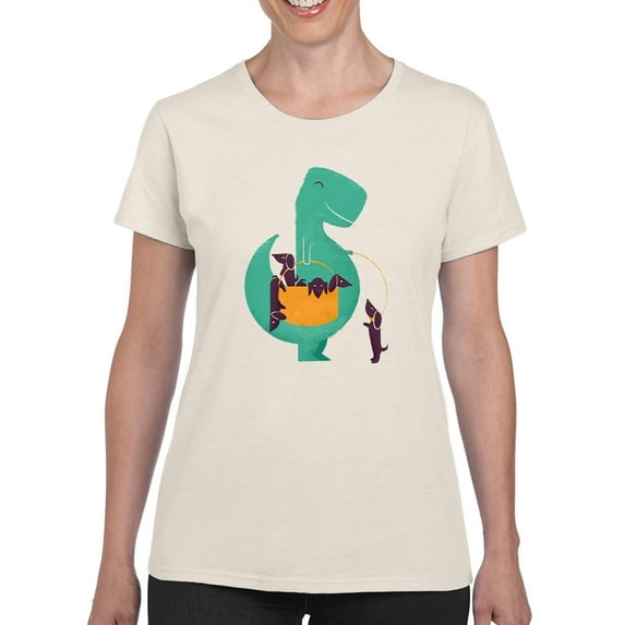Image Conscious Dinosaur With Puppies T-Shirt Women -Jay Fleck Designs, Female Large