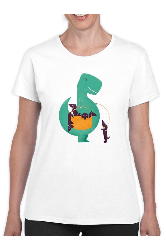 Dinosaur With Puppies T-Shirt Women -Jay Fleck Designs, Female XX-Large