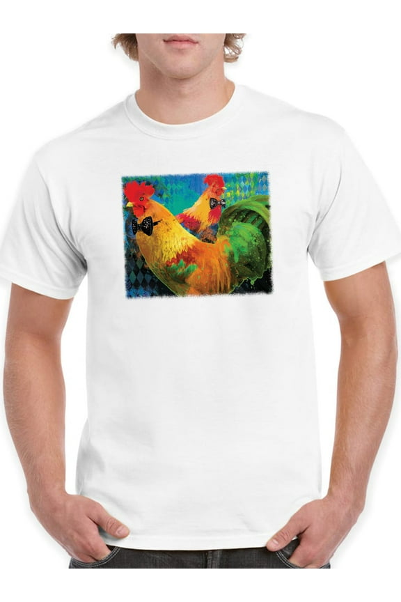 Elegant Roosters T-Shirt Mens -Porter Hastings Designs, Male 3X-Large