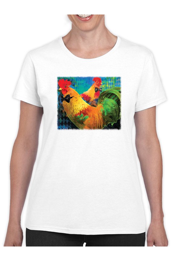 Elegant Roosters T-Shirt Womens -Porter Hastings Designs, Female Large