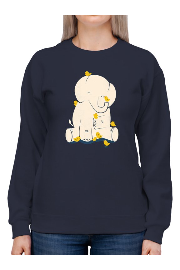 Elephant With Birds Sweatshirt Women -Jay Fleck Designs, Female Small