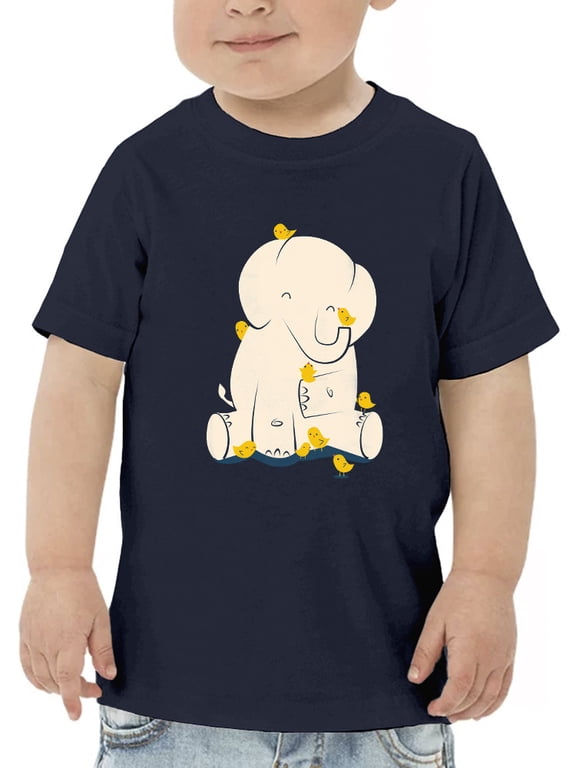 Elephant With Birds T-Shirt Toddler -Jay Fleck Designs, Unisex 3 Toddler