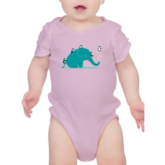 Image Conscious Elephant With Penguins Bodysuit Infant -Jay Fleck Designs, Unisex Regular Fit
