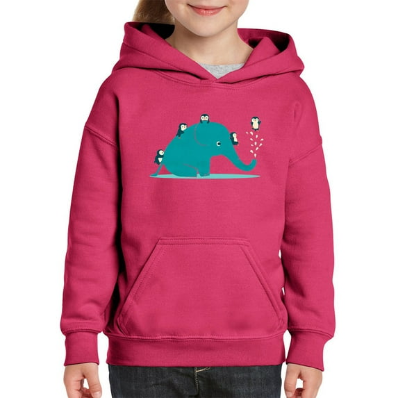 Image Conscious Elephant With Penguins Hoodie Juniors -Jay Fleck Designs, Unisex Casual Fit