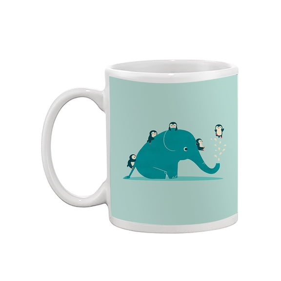 Image Conscious Elephant With Penguins Mug - Jay Fleck Designs, 15 fl oz Ceramic Mug