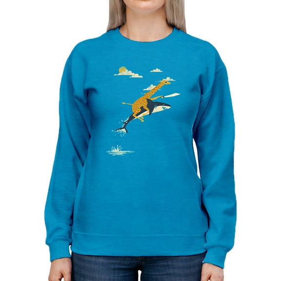 Image Conscious Giraffe Riding A Shark Sweatshirt Women -Jay Fleck Designs, Female XX-Large