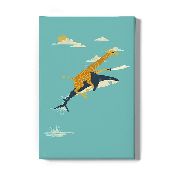 Image Conscious Giraffe Riding A Shark Wrapped Canvas -Jay Fleck Designs, Wall Art 20 x 30 in