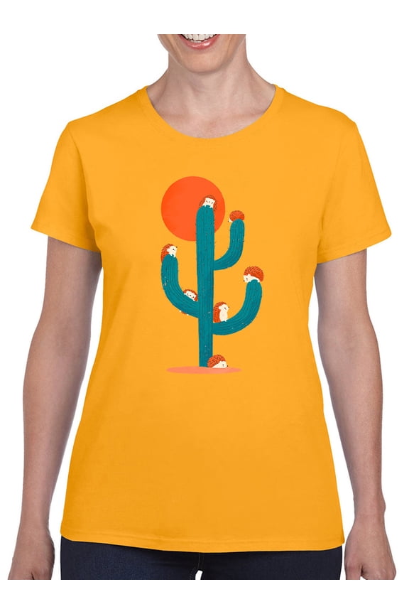 Hedgehogs On A Cactus T-Shirt Womens -Jay Fleck Designs, Female Regular Fit