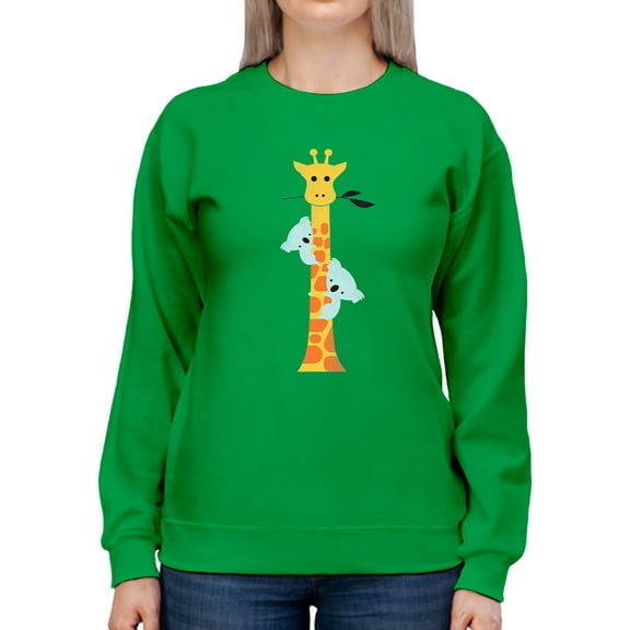 Image Conscious Koalas Climbing A Giraffe Sweatshirt Women -Jay Fleck Designs, Female Large