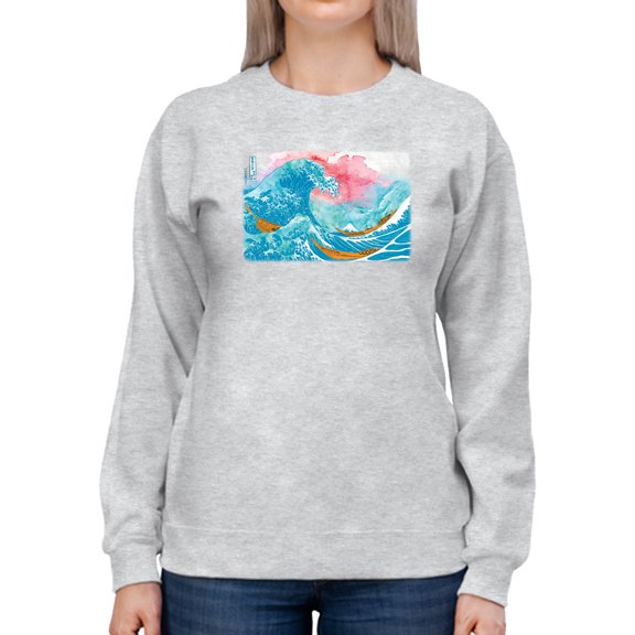 Image Conscious Ocean Waves With Boats Sweatshirt Womens -Porter Hastings Designs, Female Small