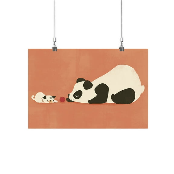Image Conscious Panda And Dog Playing Poster - Jay Fleck Designs, Poster Print 17 x 25.5 in