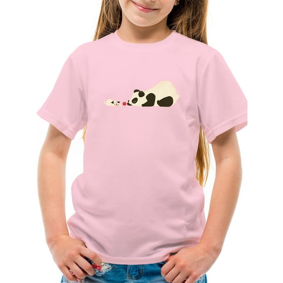 Image Conscious Panda And Dog Playing T-Shirt Juniors -Jay Fleck Designs, Unisex x-Small