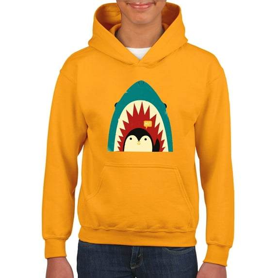 Image Conscious Penguin And Shark Greeting Hoodie Juniors -Jay Fleck Designs, Unisex Large