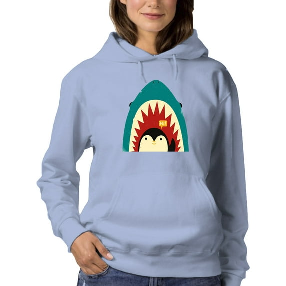 Image Conscious Penguin And Shark Greeting Hoodie Women -Jay Fleck Designs, Female 4X-Large