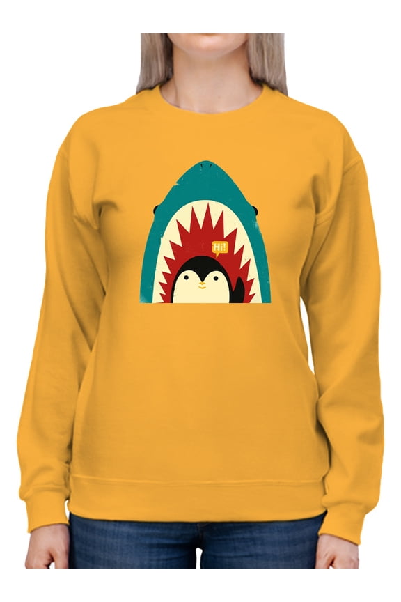 Penguin And Shark Greeting Sweatshirt Women -Jay Fleck Designs, Female XX-Large