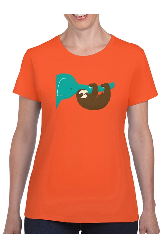 Sloth With An Elephant T-Shirt Women -Jay Fleck Designs, Female 3X-Large