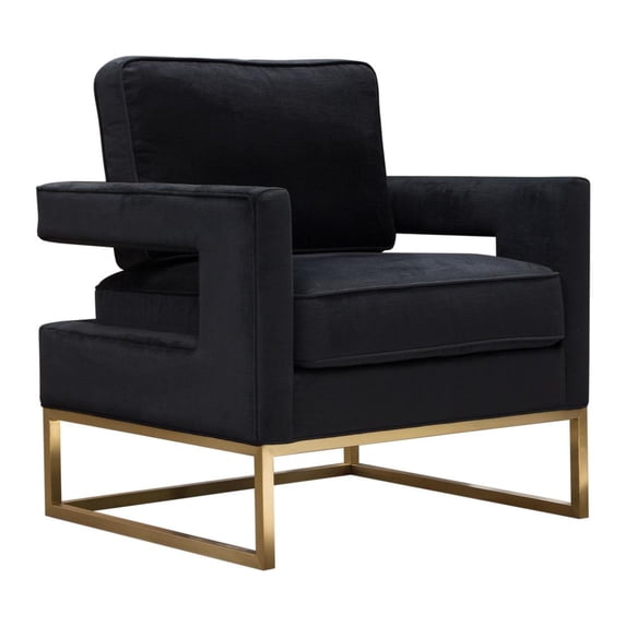 Diamond Sofa LAKECHBL 97 x 36 x 27 in. Lake Accent Chair in Performance Fabric with Brushed Gold Metal Base, Black