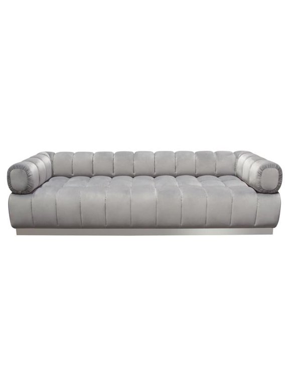 Image Low Profile Sofa with Brushed Silver Base, Platinum Grey Velvet