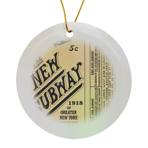 3drose, Image of 100 Year Old Subway Map of New York, Circle Porcelain Ornament