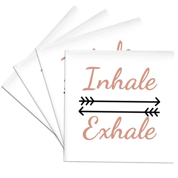 3drose, Image of a Arrow with Text of Inhale Exhale, Set of 4 Ceramic Tile Coasters