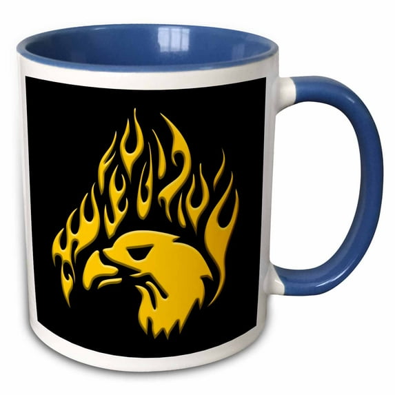 3drose, Image of a Bald Eagle Head Fire and Flames. Usa Patriotic Gift, Charm, 11oz Two-tone Blue Mug