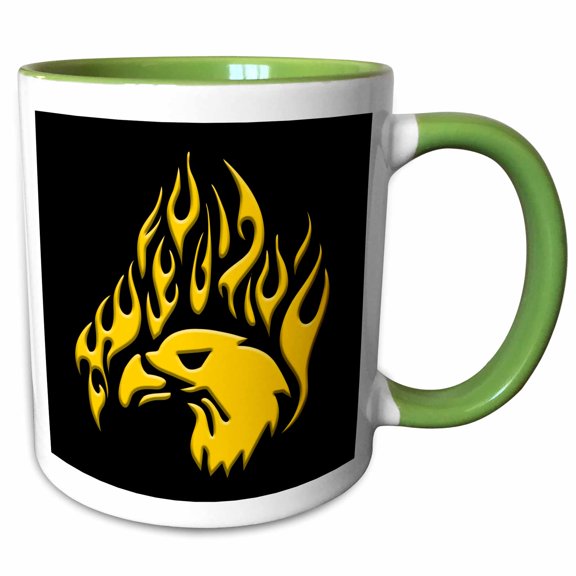 3drose, Image of a Bald Eagle Head Fire and Flames. Usa Patriotic Gift, Charm, 11oz Two-tone Green Mug