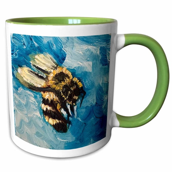 3drose, Image of a Bee on a Blue Background, 11oz Two-tone Green Mug