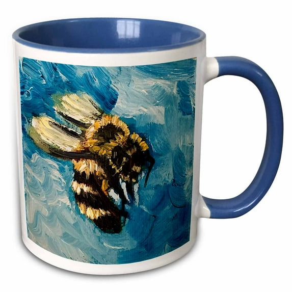 3drose, Image of a Bee on a Blue Background, 15oz Two-tone Blue Mug