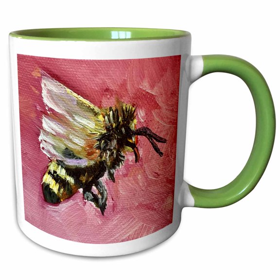 3drose, Image of a Bee on a Pink Background, 11oz Two-tone Green Mug