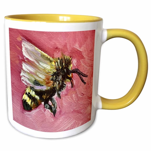 3drose, Image of a Bee on a Pink Background, 11oz Two-tone Yellow Mug