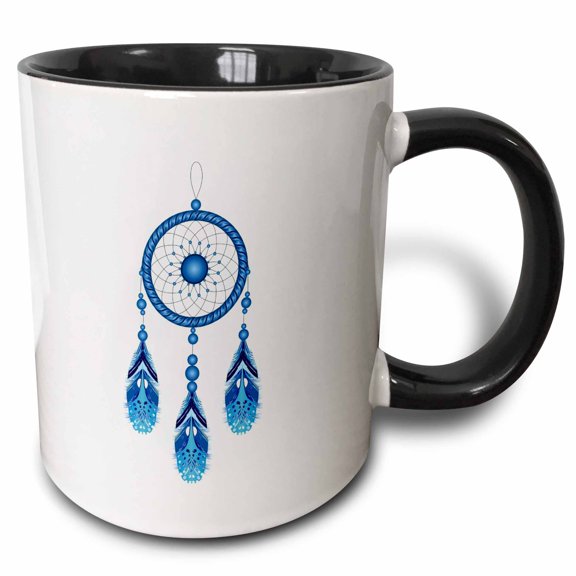 3drose, Image of a Blue Dream Catcher, 11oz Two-tone Black Mug