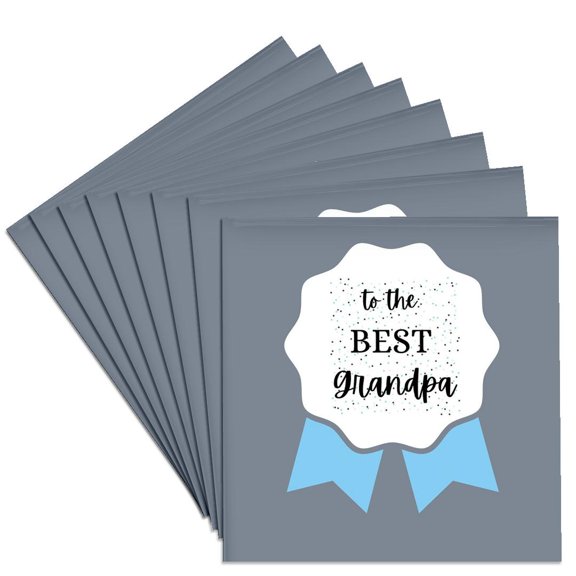 3drose, Image of a Blue Ribbon with a Text to the Best Grandpa, Set of 8 Ceramic Tile Coasters