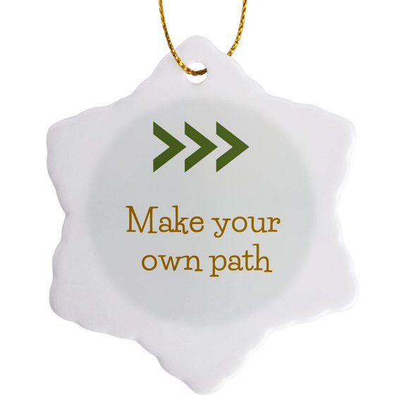 3drose, Image of a Broken Arrow with Text of Make Your Own Path, 3 inch Snowflake Porcelain Ornament
