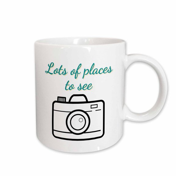 3drose, Image of a Camera with Text of Lots of Places to See, 15oz Mug