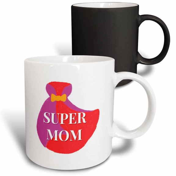3drose, Image of a Cape with Text of Super Mom, 11oz Magic Transforming Mug