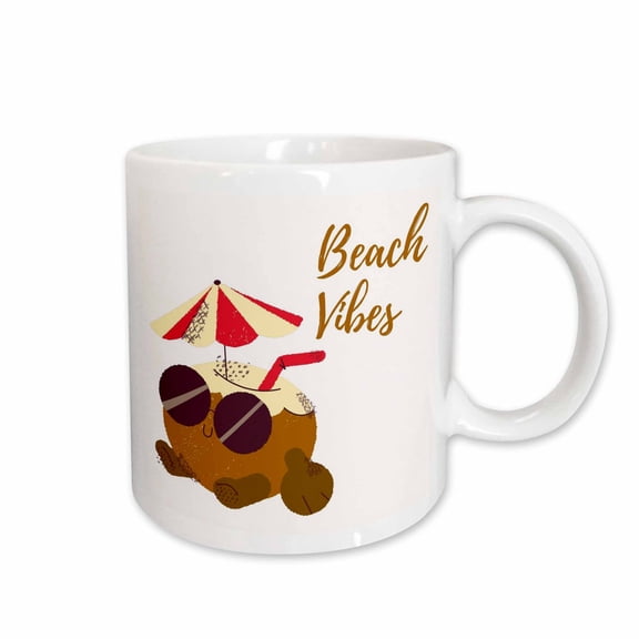 Image Of A Coconut With Text Of Beach Vibes, 11oz Mug