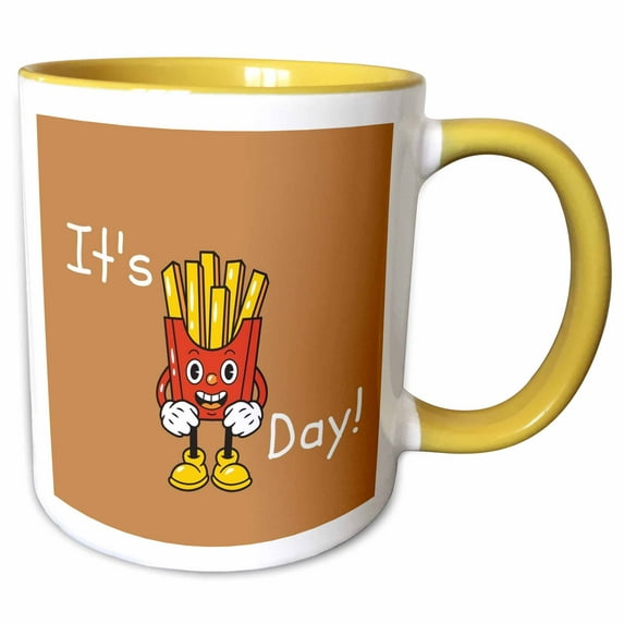 3drose, Image of a Cute Fries with Text of Its Fry Day, 15oz Two-tone Yellow Mug