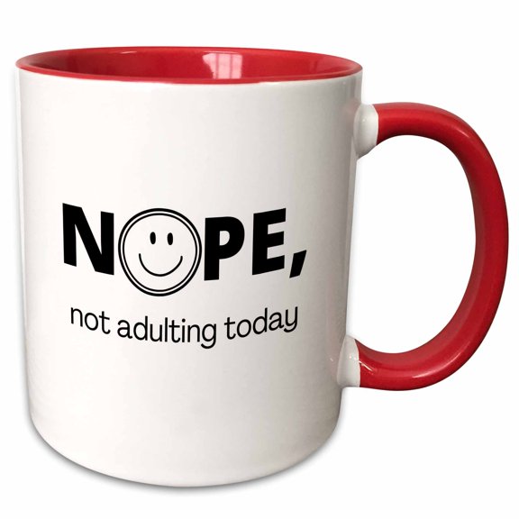 3drose, Image of a Face with a Text Nope Not Adulting Today, 15oz Two-tone Red Mug