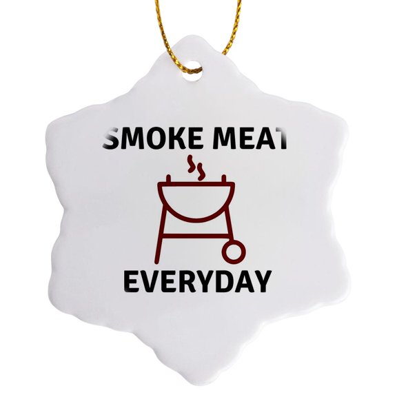 3drose, Image of a Griller with Text of Smoke Meat Everyday, 3 inch Snowflake Porcelain Ornament