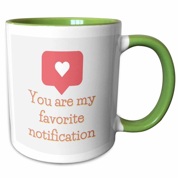 3drose, Image of a Heart Notification Message with Text, 11oz Two-tone Green Mug