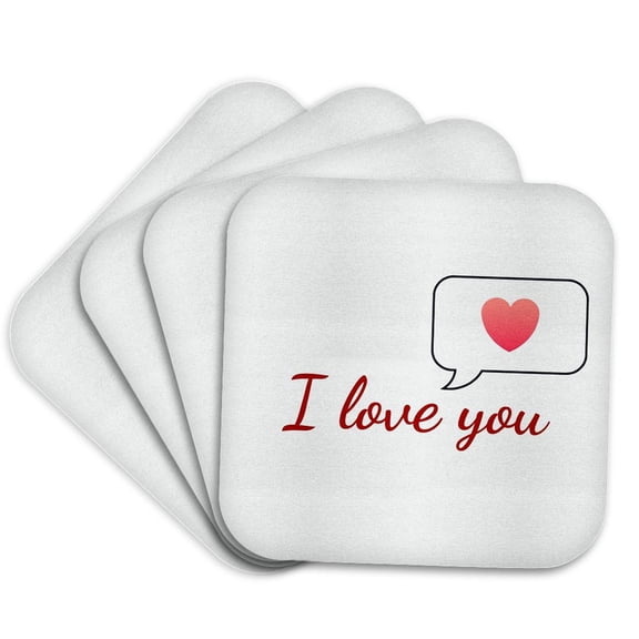 3drose, Image of a Heart Notification Message with Text of I Love You, Set of 4 Coasters - Soft
